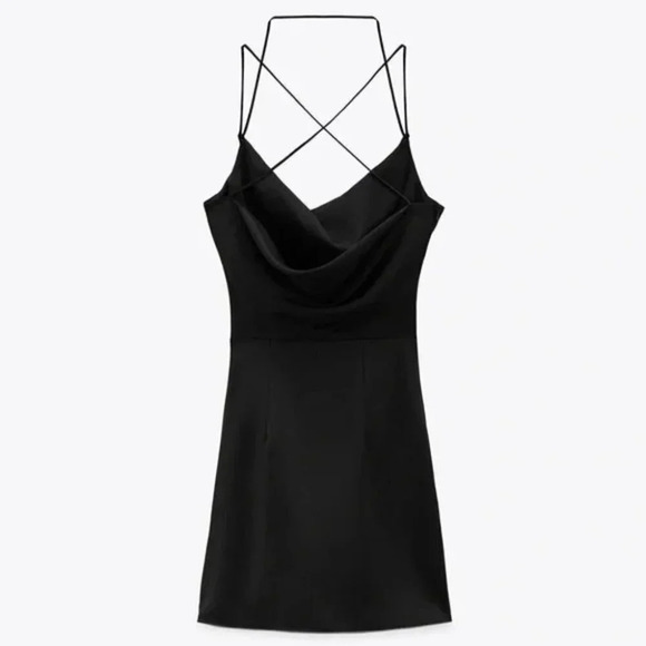 Zara Satin Effect Draped Open Back Mini Dress Black NWT Size Small - Picture 3 of 12